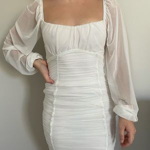 NWOT White Ruched Bodycon Dress